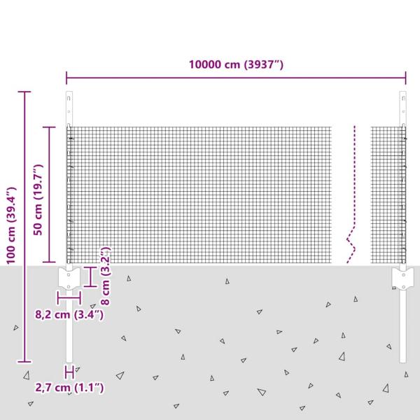Geschweißter Drahtzaun mit 44 U-Pfosten Silber 0.5x100 m Stahl
