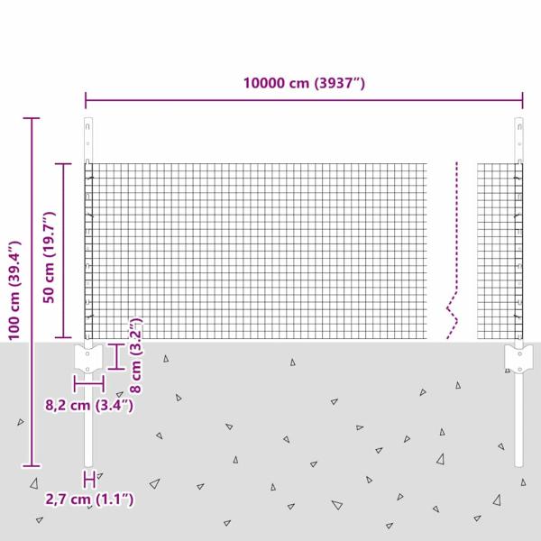 geschweißter Drahtzaun mit 5 Pfosten Silber 0.5x100 m Stahl