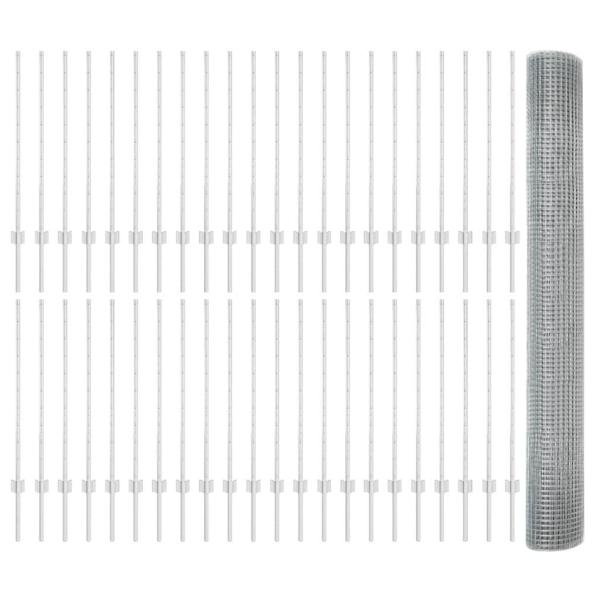 Geschweißter Drahtzaun mit 88 U-Pfosten Silber 1x100 m Stahl