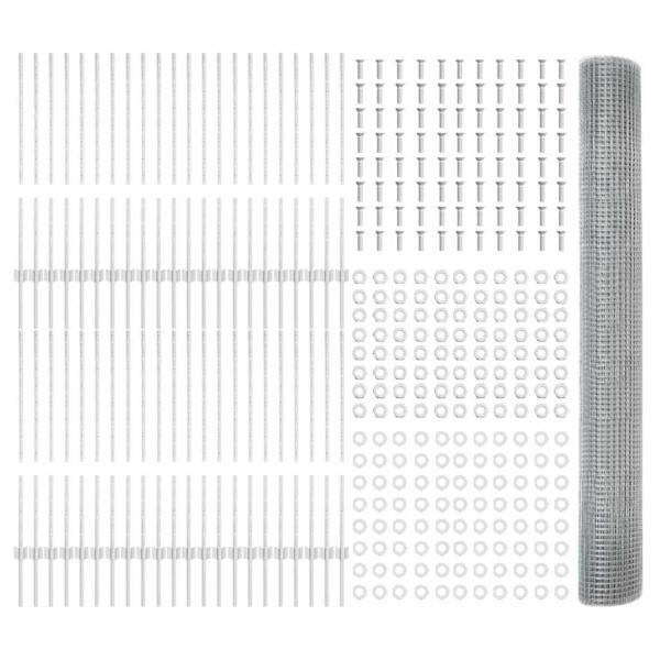 Geschweißter Drahtzaun mit 88 U-Pfosten Silber 1x100 m Stahl