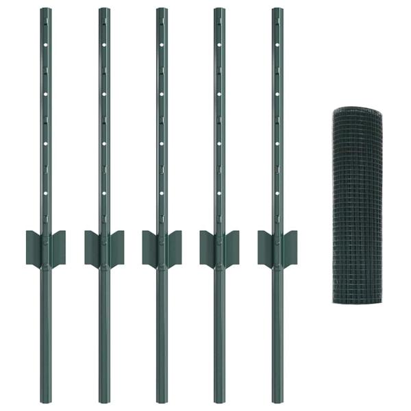 Schweißdrahtzaun mit 5 U-Posts Grün 0.4x10 m Stahl