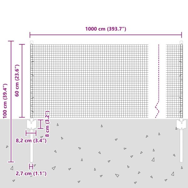 Schweißdrahtzaun mit 5 U-Posts Grüner 0.6x10 m Stahl