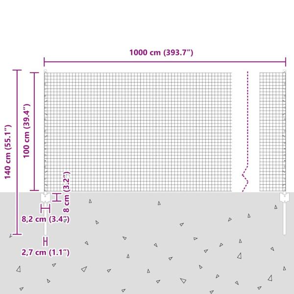 Stacheldrahtzaunset Set aus 2 Grün Metall, Kunststoff 10 x 1 m