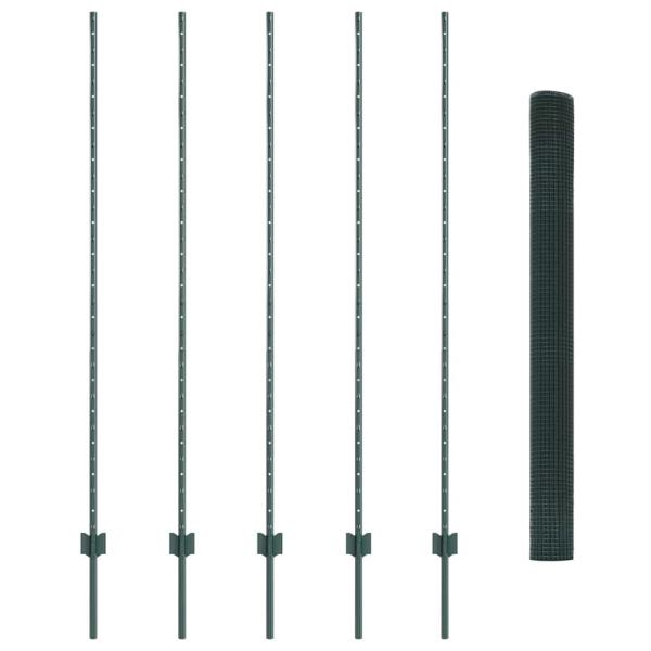 Schweißdrahtzaun mit 5 U-Posten Grün 1,6 x 10 m Stahl