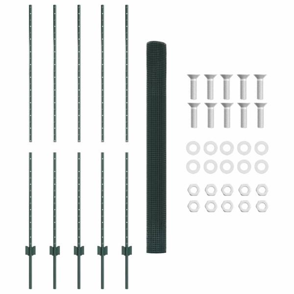 Schweißdrahtzaun mit 5 U-Posten Grün 1,6 x 10 m Stahl