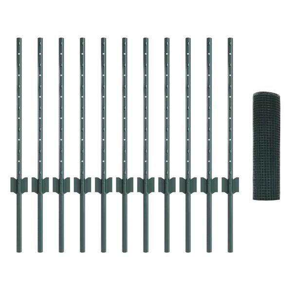 Geschweißter Drahtzaun mit 11 U-Standfüßen Grün 0,6x25 m Stahl