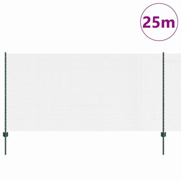 Geknoteter Drahtzaun mit 11 U-Pfosten Grün 1.2x25 m Stahl