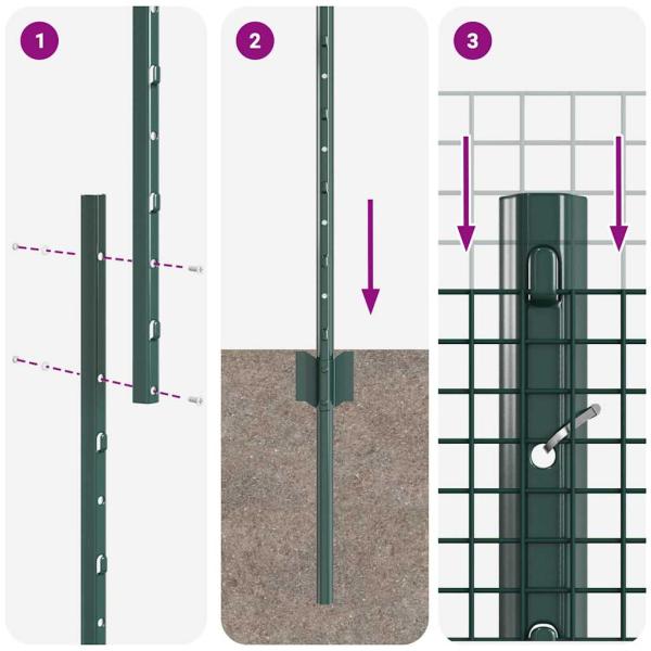 Geknoteter Drahtzaun mit 11 U-Pfosten Grün 1.2x25 m Stahl