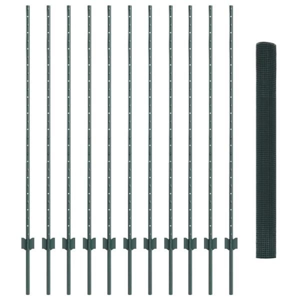 Schweißdrahtzaun mit 11 U-Posten Grün 1.4x25 m Stahl