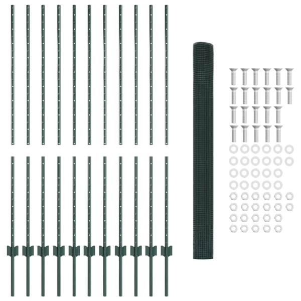 Schweißdrahtzaun mit 11 U-Posten Grün 1.4x25 m Stahl