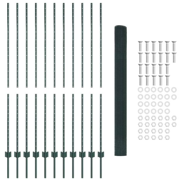 Geschweißter Drahtzaun mit 11 U-Posts Grün 1,6x25 m Stahl