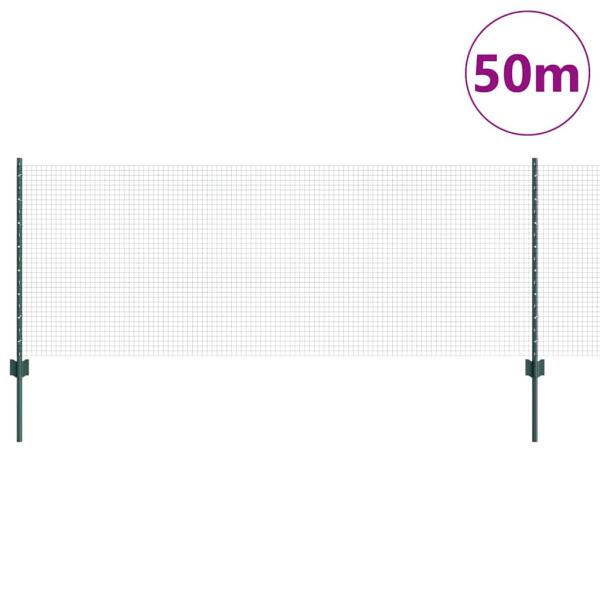 Geschweißter Drahtzaun mit 22 U-Posts Grün 0.8x50 m Stahl