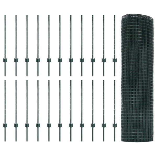 Geschweißter Drahtzaun mit 22 U-Posts Grün 0.8x50 m Stahl
