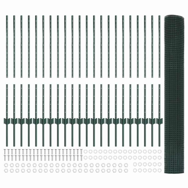 Geschweißter Drahtzaun mit 22 U-Posts Grün 1x50 m Stahl