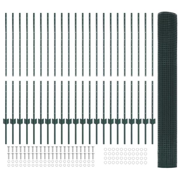 Geschweißter Drahtzaun mit 22 U Pfosten Grün 1,2x50 m Stahl