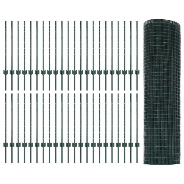 Geschweißter Drahtzaun mit 44 U-Pfosten Grün 0.8x100 m Stahl