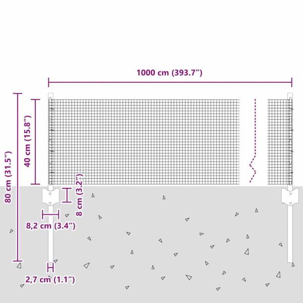 geschweißter Drahtzaun mit 5 U-Pfosten Grau 0,4 x 10 m Stahl