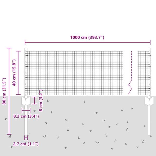 Schweißdrahtzaun mit 5 U-Pfosten Grau 0,4x10 m Stahl