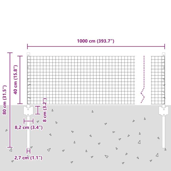 Geschweißter Drahtzaun mit 5 U-Pfosten Grau 0,4x10 m Stahl