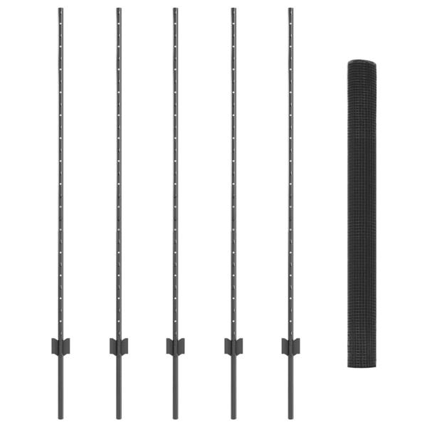 Schweißdrahtzaun mit 10 U-Posts Anthrazit 1.4x10 m Stahl