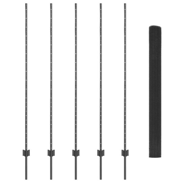 Schweißdrahtzaun mit 10 U-Posts Grau 1,5x10 m Stahl