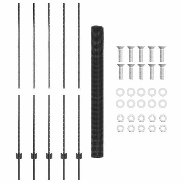 Schweißdrahtzaun mit 10 U-Posts Grau 1,5x10 m Stahl