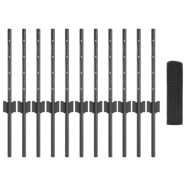 Geschweißter Drahtzaun mit 11 U-Posten Grau 0.4 x 25 m Stahl