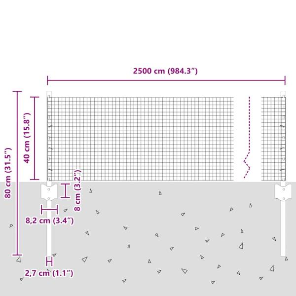 Geschweißter Drahtzaun mit 11 U-Posten Grau 0.4 x 25 m Stahl