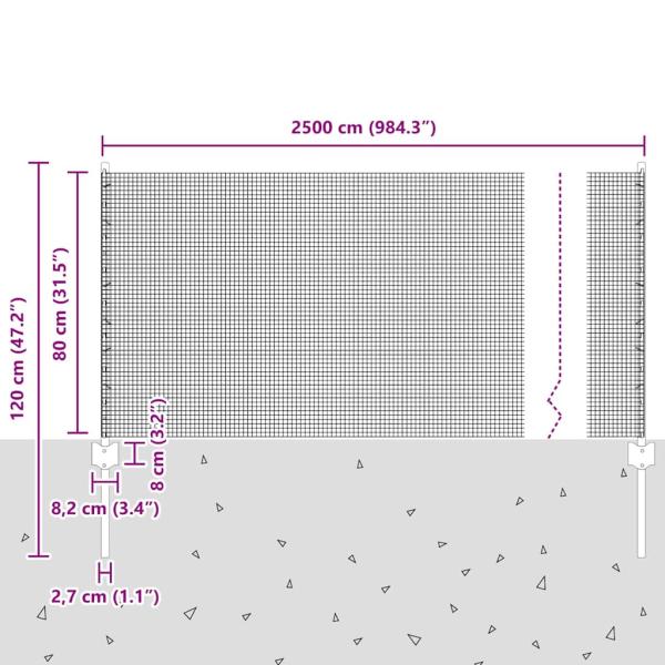 Schweißzaun mit 11 U-Pfosten Grau 0.8x25 m Stahl
