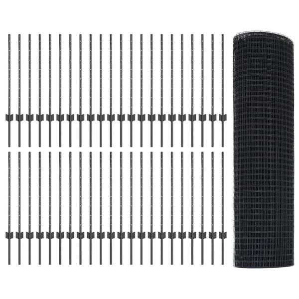 Geschweißter Drahtzaun mit 44 U-Pfosten Grau 0.8x100 m Stahl