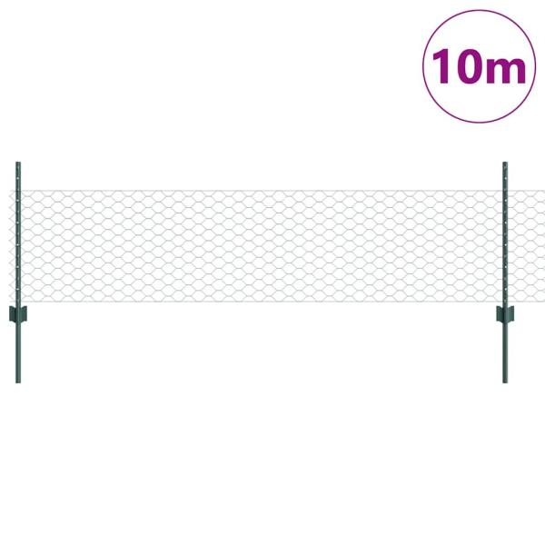 Zaunpfosten 11 Stück U-Kanal Grün 80 cm Stahl, Sechseckzaun Grün 0,5x10 m Stahl
