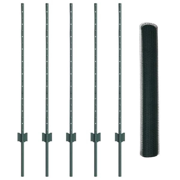 Zaunpfosten 5 Stück U-Channel Grün 100 cm Stahl, Sechseckzaun Grün 1x10 m Stahl