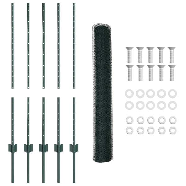 Zaunpfosten 5 Stück U-Channel Grün 100 cm Stahl, Sechseckzaun Grün 1x10 m Stahl