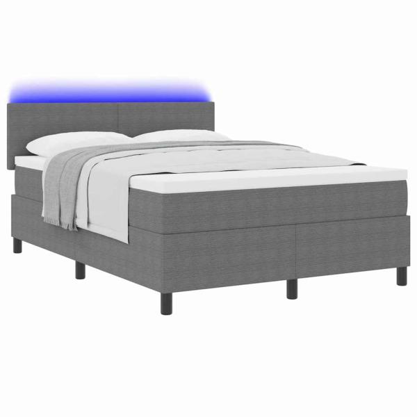 Boxspringbett mit Matratze & LED Licht Grau 140x200 cm Cord-Stoff