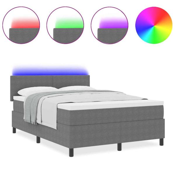 Boxspringbett mit Matratze & LED Licht Grau 140x200 cm Cord-Stoff
