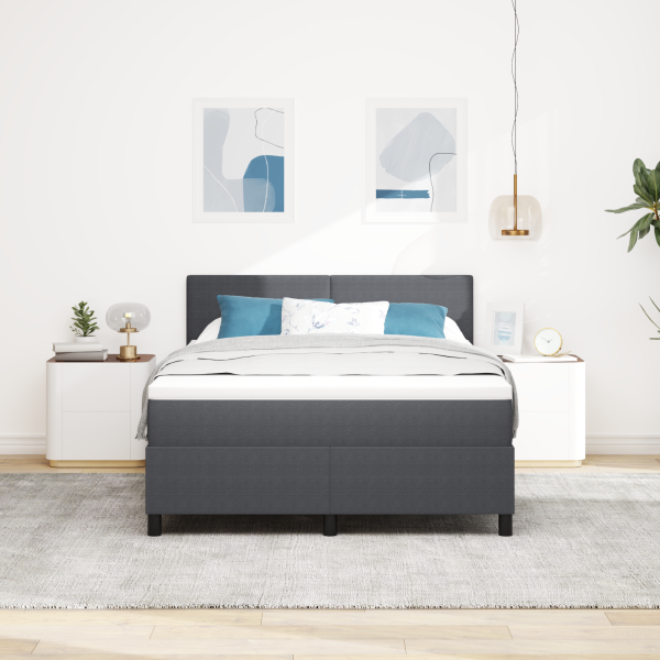 Boxspringbett mit Matratze & LED Dunkelgrau 140x200 cm Cord-Stoff