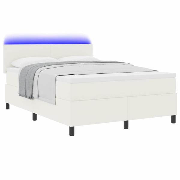 Boxspringbett mit Matratze & LED Creme 140x200 cm Cordura-Stoff