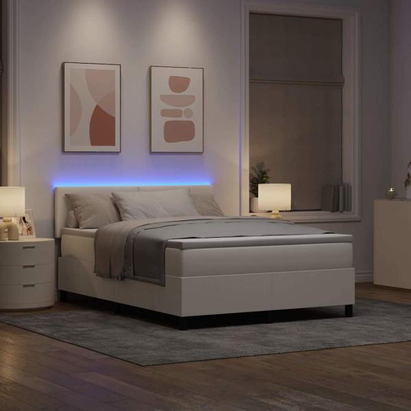 Boxspringbett mit Matratze & LED Creme 140x200 cm Cordura-Stoff
