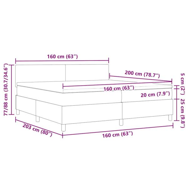 Boxspringbett mit Matratze & LED Licht Grau 160x200 cm Cord-Stoff