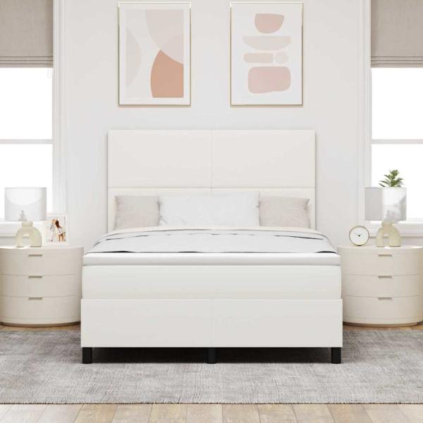 Boxspringbett mit Matratze&LED Creme 140x200 cm Cord-Stoff