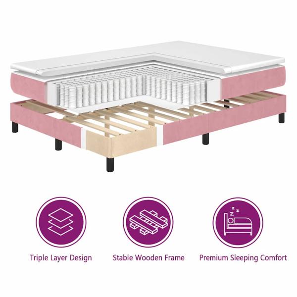 ARDEBO.de - Boxspringbett mit Matratze Rosa 140x190 cm Samt