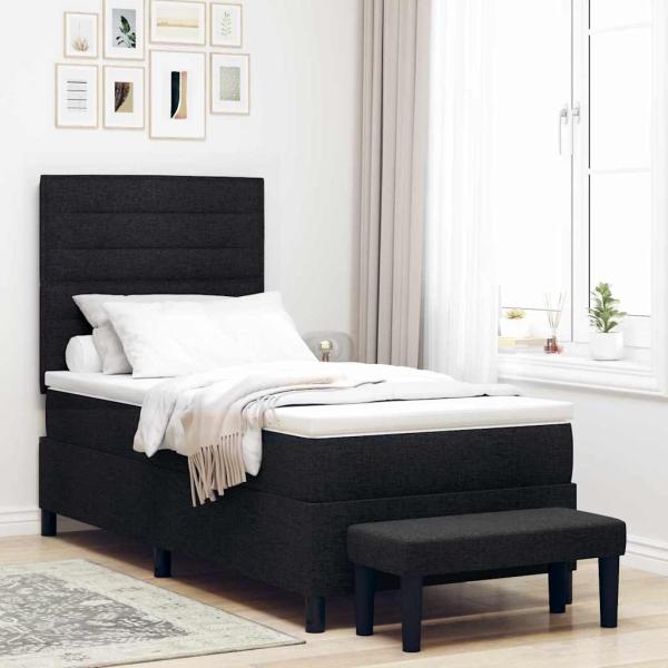 ARDEBO.de - Boxspringbett mit Kissen mit Kopfteil Schwarz 90 x 200 cm Stoff