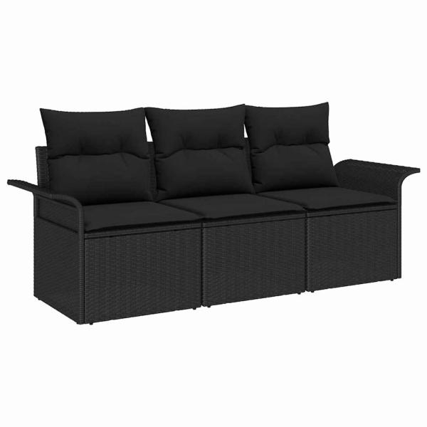 3-teiliges Garten-Sofa-Set mit Kissen Schwarz Poly-Rattan