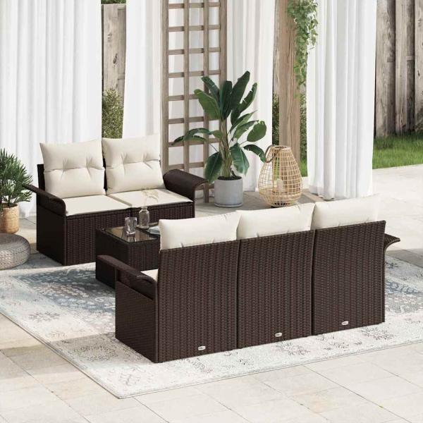ARDEBO.de - 6-teilige Garten Sofagarnitur mit Kissen Braunes Poly Rattan
