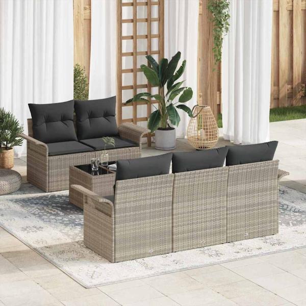ARDEBO.de - 6-teiliges Garten Sofa Set mit Kissen Hellgrau Poly Rattan