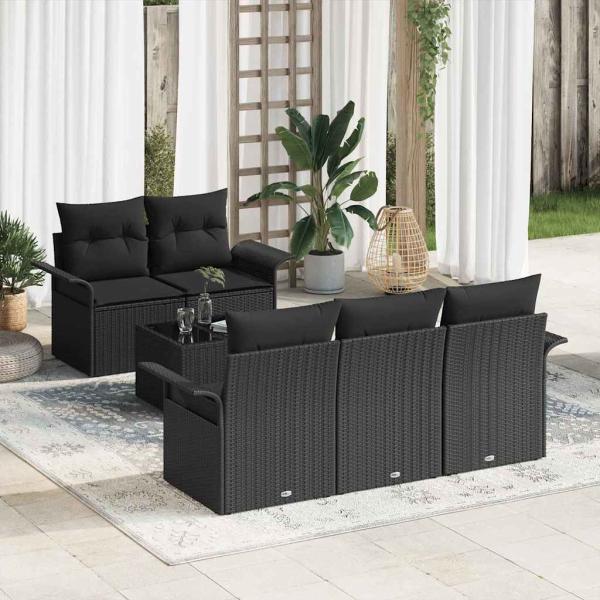 ARDEBO.de - 6-teiliges Garten Sofa Set mit Kissen Schwarz Poly Rattan