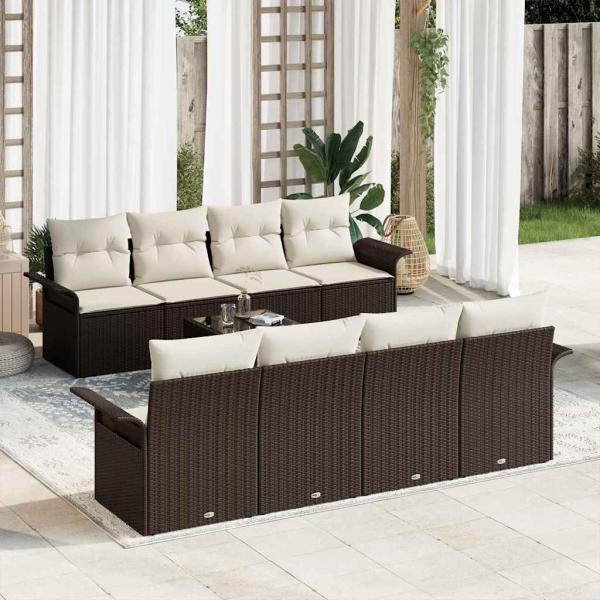 ARDEBO.de - Gartensofa-set mit Kissen 9 pcs Braun Poly-Rattan