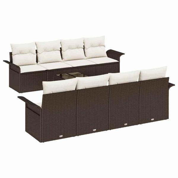 Gartensofa-set mit Kissen 9 pcs Braun Poly-Rattan