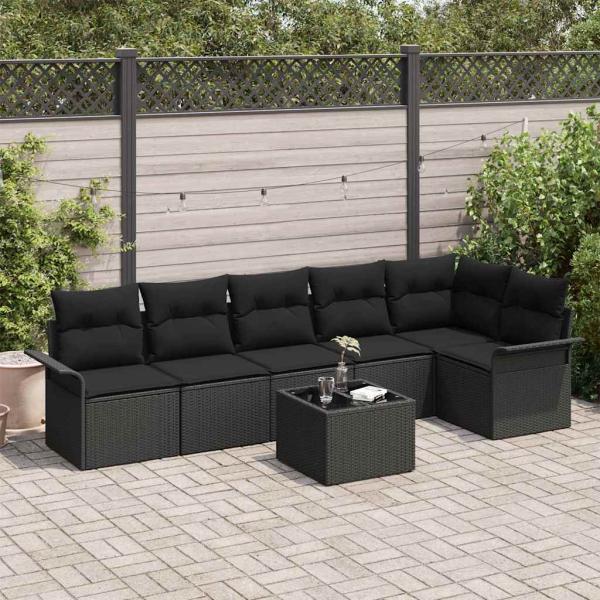 ARDEBO.de - 7-teiliges Garten-Sofa-Set mit Kissen in beigem Poly-Rattan
