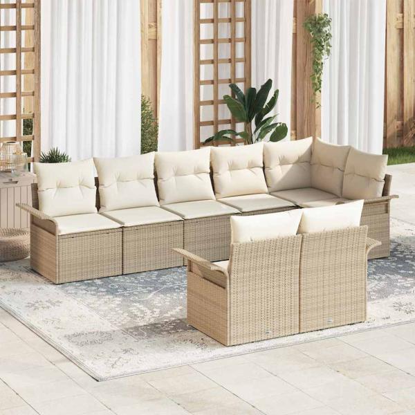 ARDEBO.de - 8-teilige Garten Sofa Set mit Kissen Beige Poly Rattan